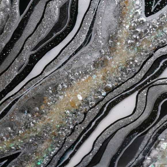 Silver and Black- Geode art piece (Resin) - Picture 8 of 8